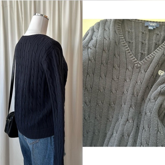 Chaps 100% Cotton cable knit V-neck sweater size Large. - Picture 6 of 8